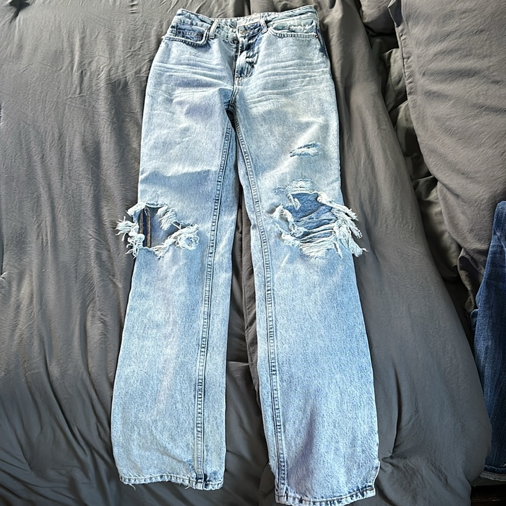 Free People My Own Lane High Rise Jeans sz 26 Straight Leg Distressed Acid Wash